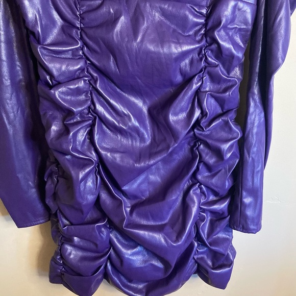 NEW REVOLVE Lovers and Friends Bardot Mini Dress Faux Leather Stretch Purple M - Picture 10 of 16